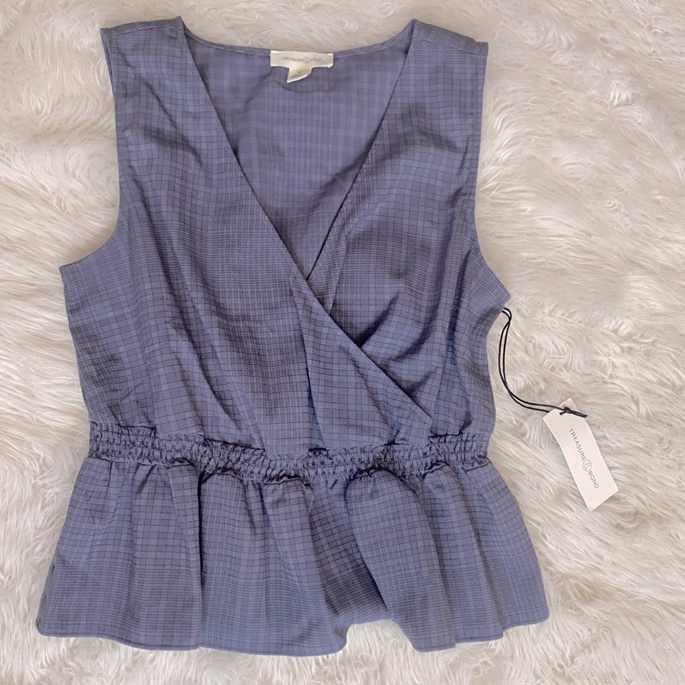 🌿 Treasure & Bond Blue Sleeveless Peplum Bottom Top Size Medium NWT